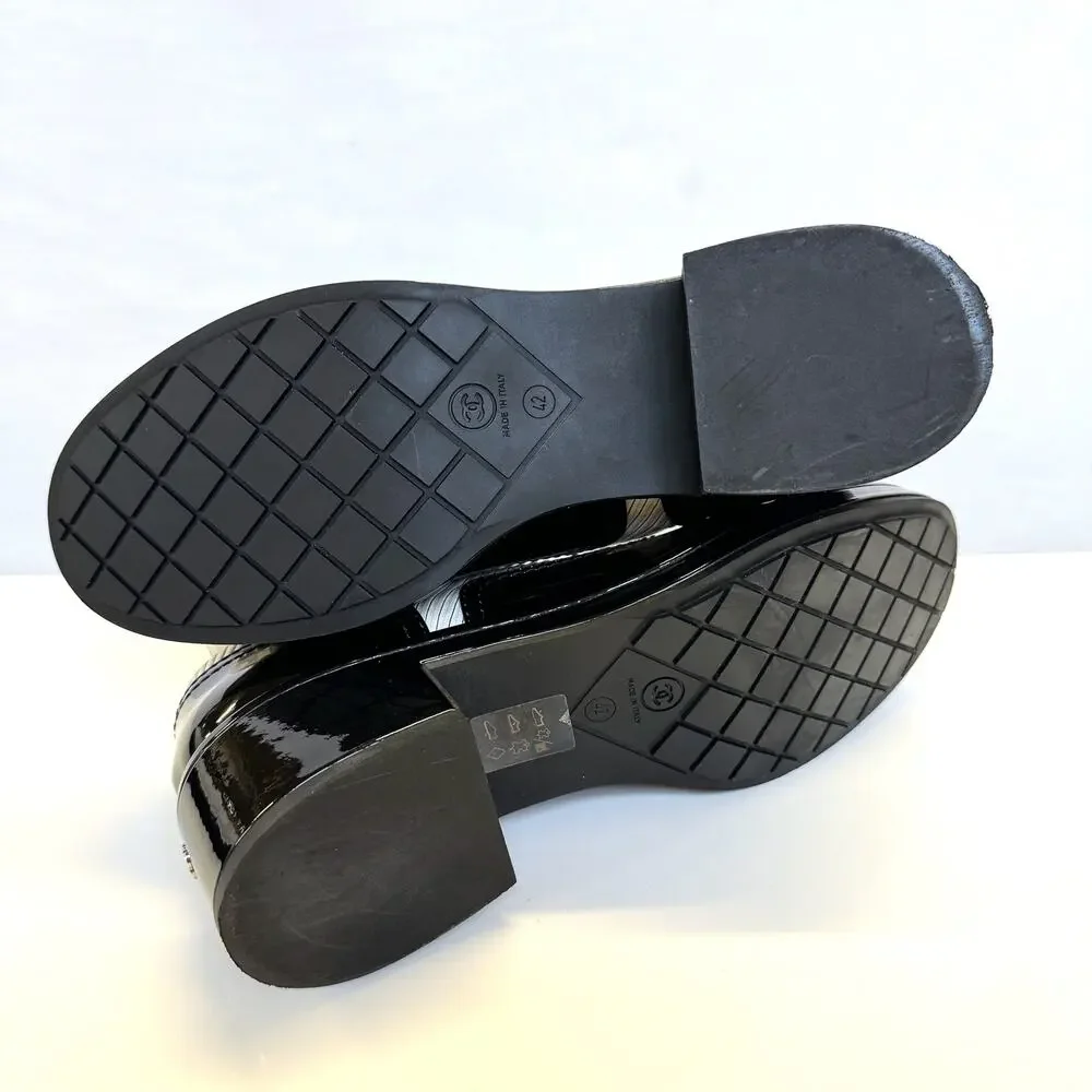 🪄100% Auth CHANEL Chunky Black Patent Pinstripe Lace Up Oxford Shoes sz 42 12 - Picture 10 of 14